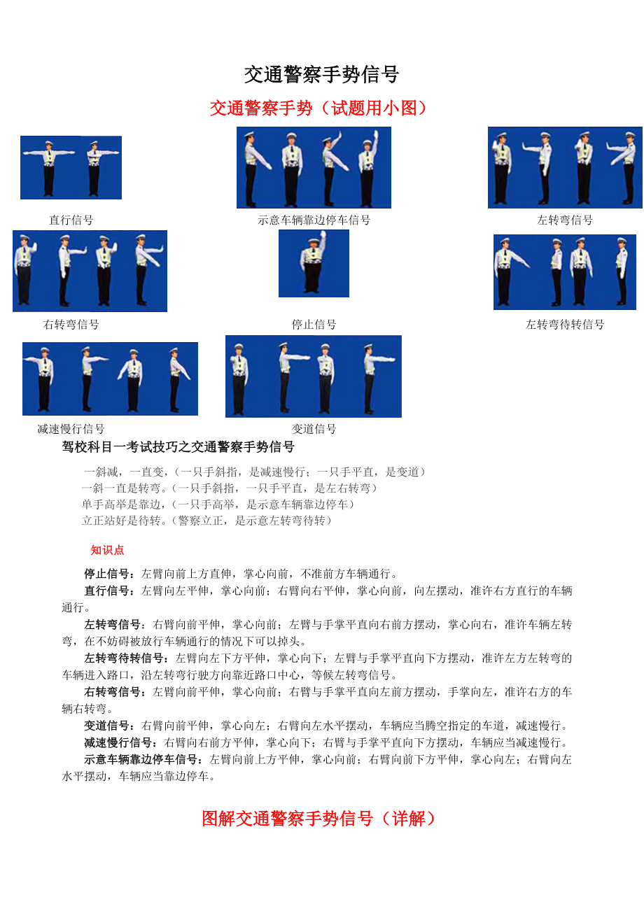 最新交通指挥手势图解：交通手势图解更新版